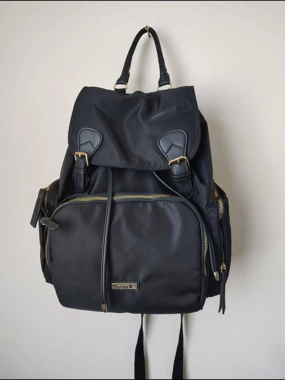 Black Nylon Backpack with Gold Hardware - Unbranded